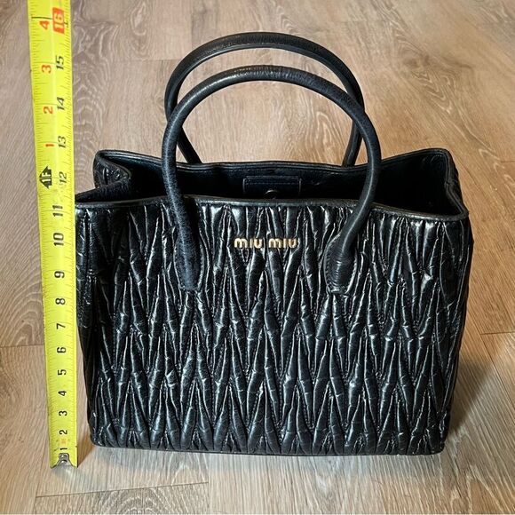 Miu Miu Matelassé Quilted Black Iconic Structured Dual Rolled Handbag Bag Tote - Picture 9 of 16